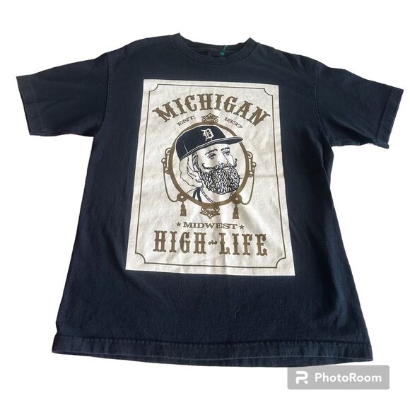 State of Mind Michigan Zig Zag Print T-Shirt Adult Medium Blue Midwest High Life - Picture 1 of 3